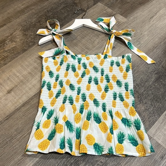 NWT J. Crew Pineapple Smocked Tie Strap Tank Top size XS - Picture 2 of 5